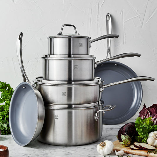 SPIRIT 10 PC 3-PLY STAINLESS STEEL COOKWARE SET
